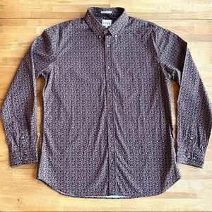 The Original Ben Sherman Stretch Fit Long Sleeve Burgundy Paisley Button Down